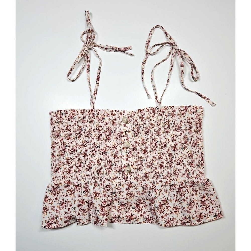 Paper Crane Women's Floral Smocked Spaghetti Strap Babydoll Tank Top Size Small‎ - Picture 2 of 6